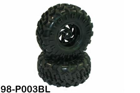 98-P003 Banden + Velgen Zwart Himoto MegaE (2St)